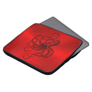 Red Background with a Black Nautical Octopus Laptop Sleeve