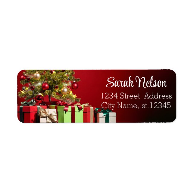 Red Background With Decorative Christmas Tree  Label (Front)