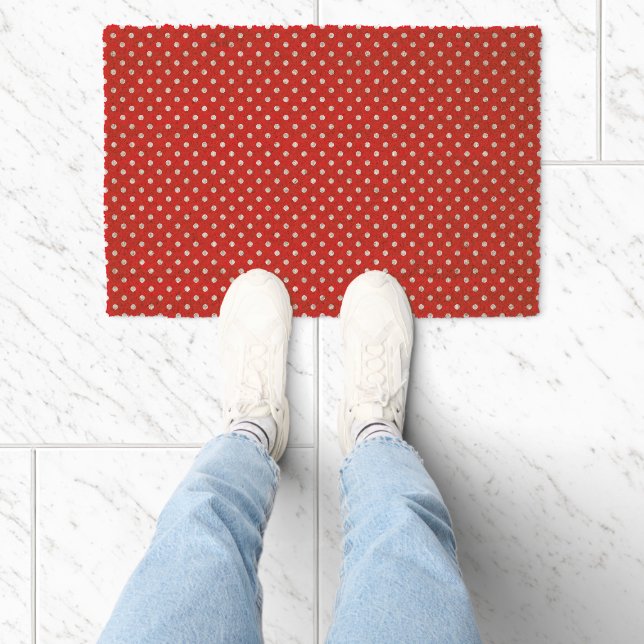 Red Background with Polka Dots Fiber Doormat (Insitu)