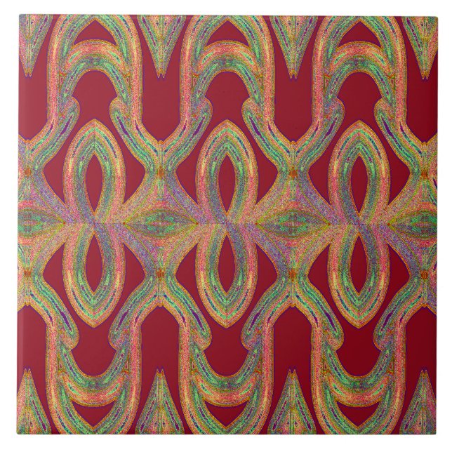 Red background with textured classic design  ceramic tile (Front)
