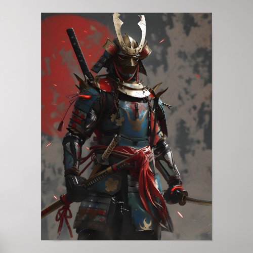 Red Badass Samurai Poster