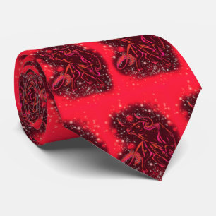 Red Bagic Bulls Running At Starry Night - Modern Neck Tie