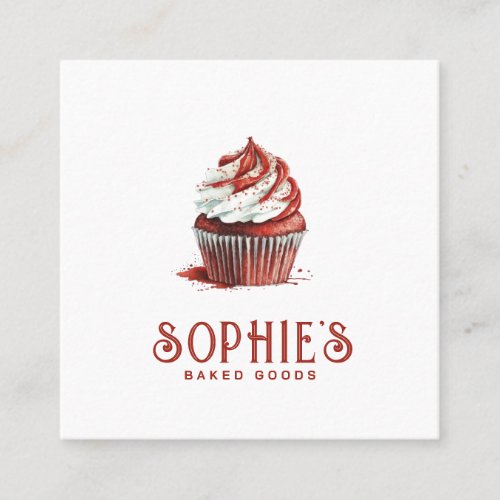 Red Baker Bakery Logo Pastry Chef Typography Square Business Card