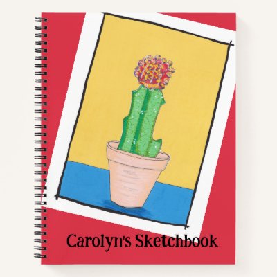 Red ball cactus in a pot, personalized sketchbook notebook