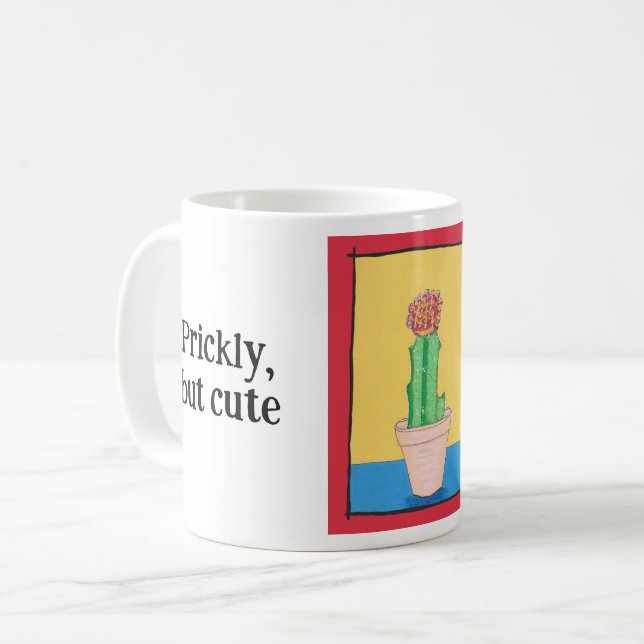 Red ball cactus, prickly but cute, personalized coffee mug (Front Left)