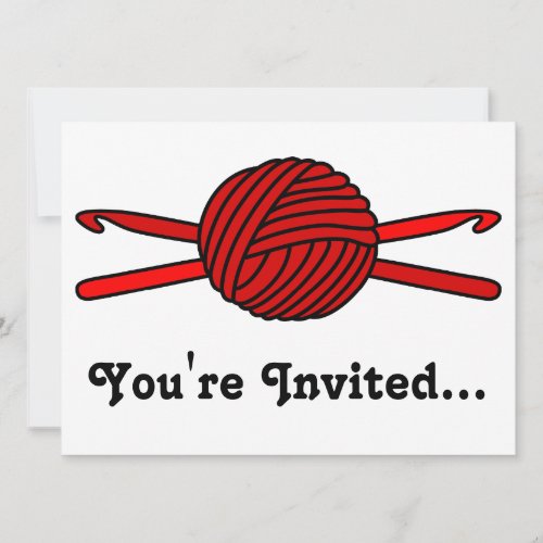 Red Ball of Yarn  Crochet Hooks Invitation