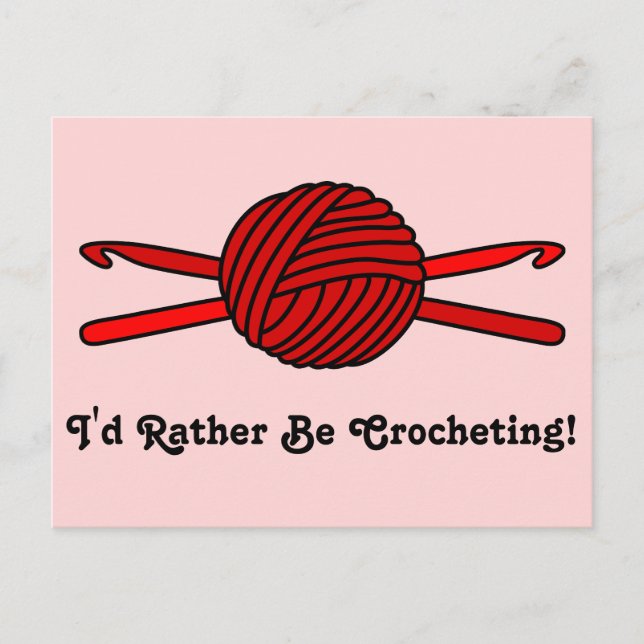 Red Ball of Yarn & Crochet Hooks (Red Background) Postcard (Front)