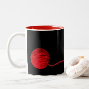 red ball of yarn on black for knitter Two-Tone coffee mug