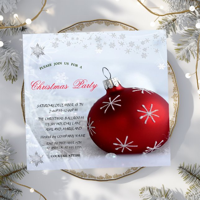 Red Ball Snowflakes Christmas Corporated Party Invitation (Creator Uploaded)