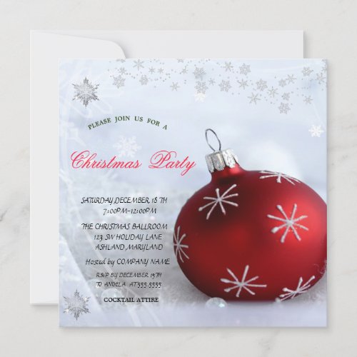 Red Ball Snowflakes Christmas Corporated Party Invitation