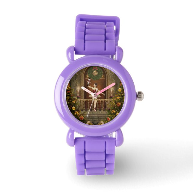 Red Ballerina and Nutcracker Glitter Wrist Watch (Front)