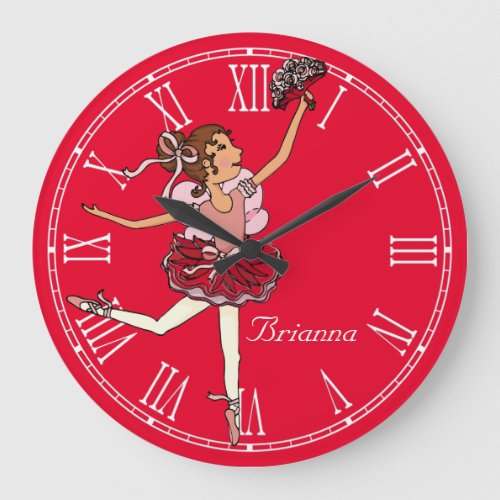 Red ballerina girls room name wall clock