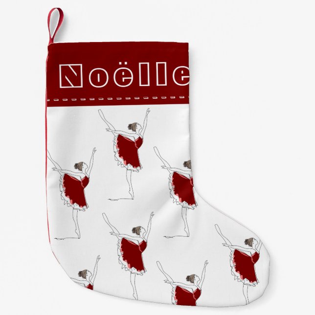 Red Ballerina Personalized Girl Christmas Stocking (Front)