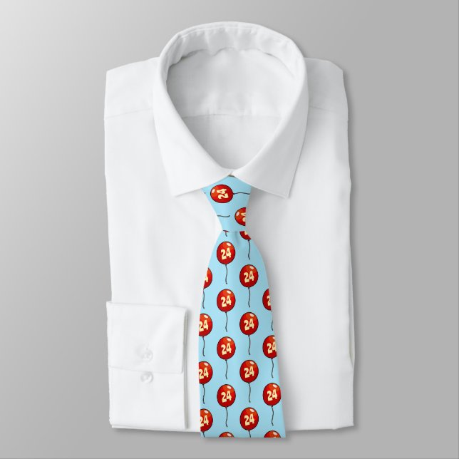 Red Balloon Add The Age Fun Birthday Pattern Neck Tie (Tied)