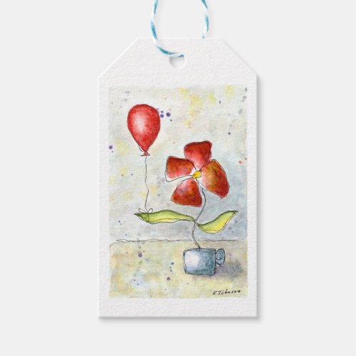 Red Balloon and Flower Watercolor Gift Tags