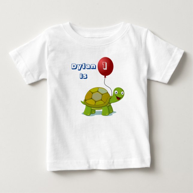 Red Balloon and Turtle Baby Birthday T-Shirt (Front)