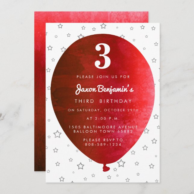 Red Balloon Birthday Party Invitation (Front/Back)
