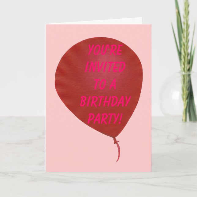 Red Balloon Birthday Party Invitation Cards (Front)