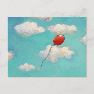 Red Balloon - blue sky beautiful day art Postcard