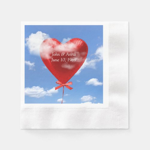 red balloon heart in clouds for anniversary napkins