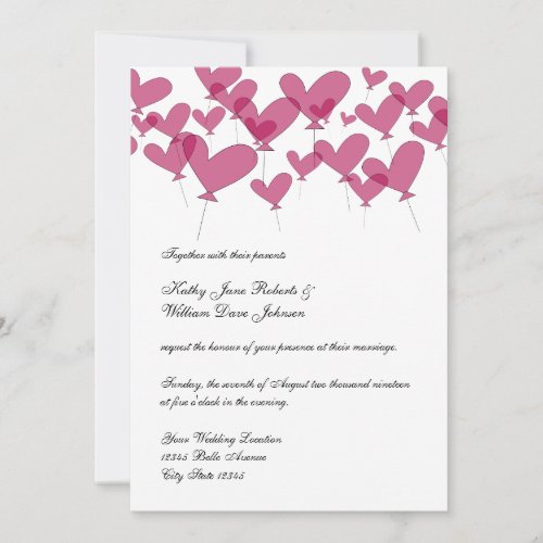 Red balloon heart wedding invitations