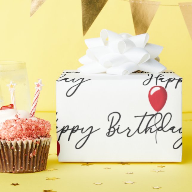 Red Balloon on Happy Birthday  Wrapping Paper (Birthday Party)
