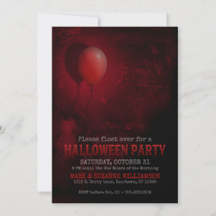 Red Balloon Scary Halloween Party Invitation
