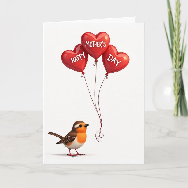 Red Balloons Bird Mothers Day Card (Front)