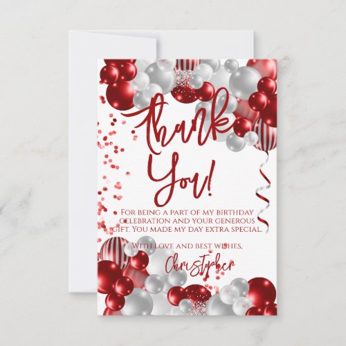 Red Balloons Birthday Thank You Card