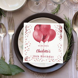 Red balloons confetti white birthday party napkins