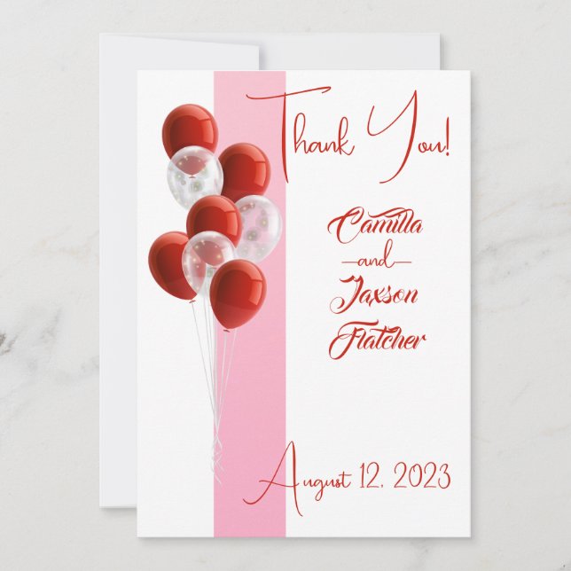 Red Balloons. Elegant Thank you card  (Front)