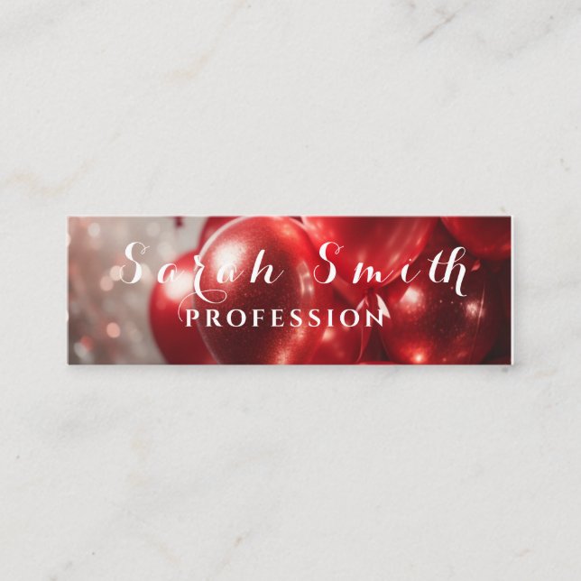 Red Balloons Glitter Event Wedding Party  Mini Business Card (Front)