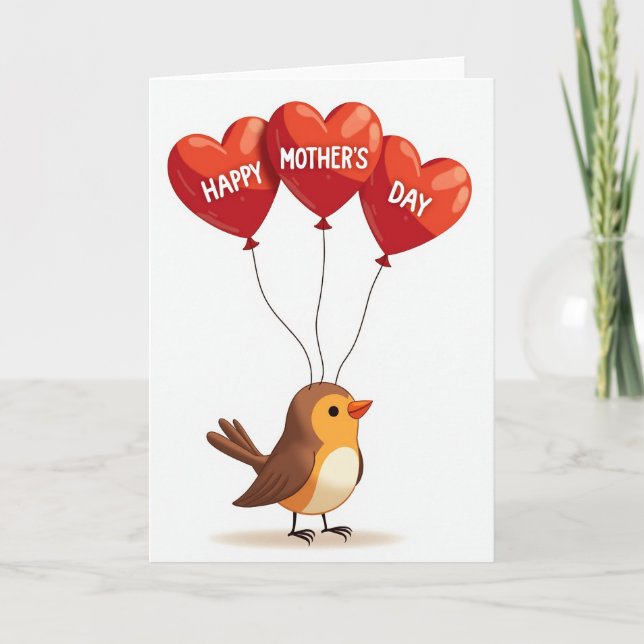 Red Balloons Mothers Day Bird Card (Front)