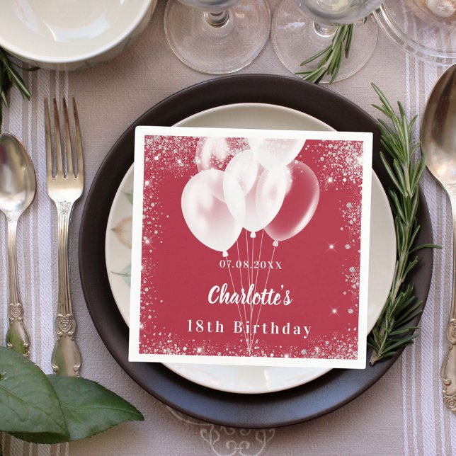 Red balloons white birthday party napkins (Creator Uploaded)