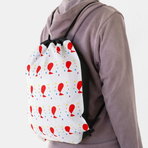 Red balloons with colorful confetti pattern drawstring bag