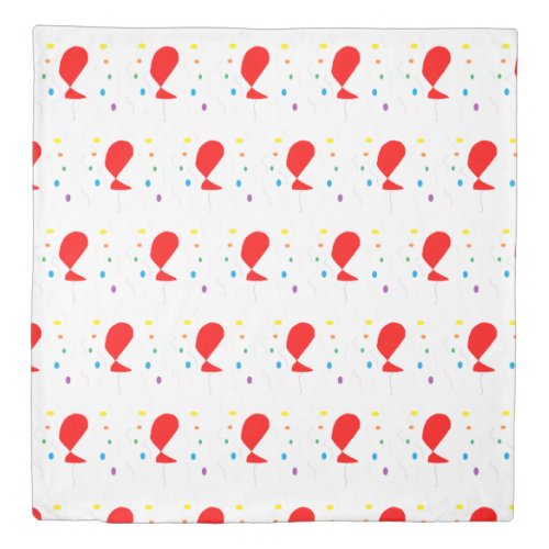 Red balloons with colorful confetti pattern duvet cover