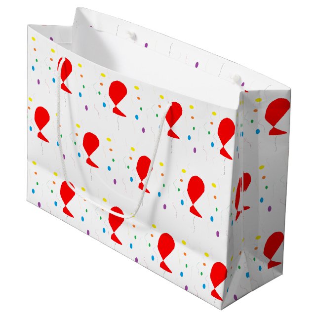 Red balloons with colorful confetti pattern large gift bag (Front Angled)