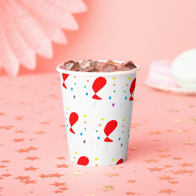 Red balloons with colorful confetti pattern paper cups (Insitu)