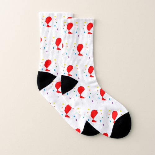 Red balloons with colorful confetti pattern socks