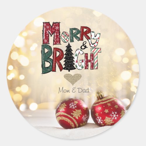 Red Balls Merry and Bright Classic Round Sticker