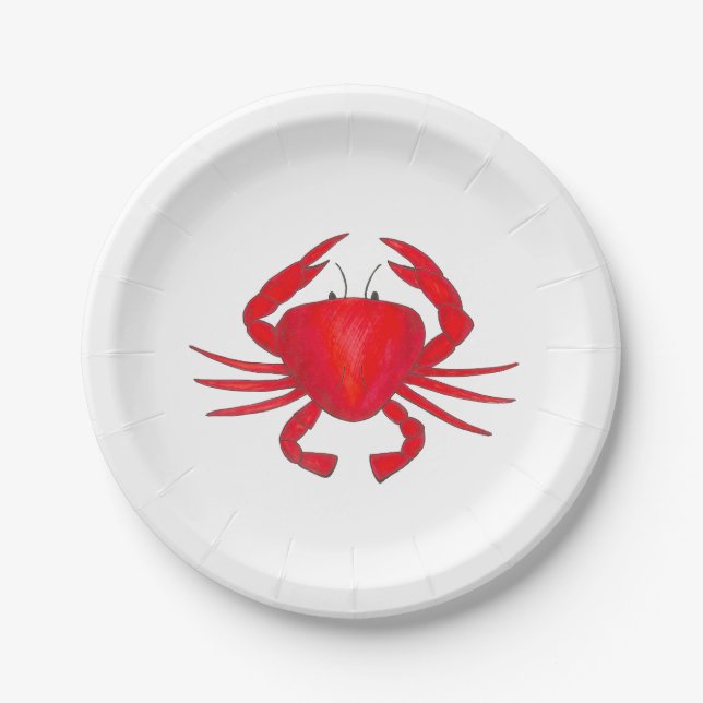 Red Baltimore MD Maryland Crab Beach Bay Seafood Paper Plates (Front)