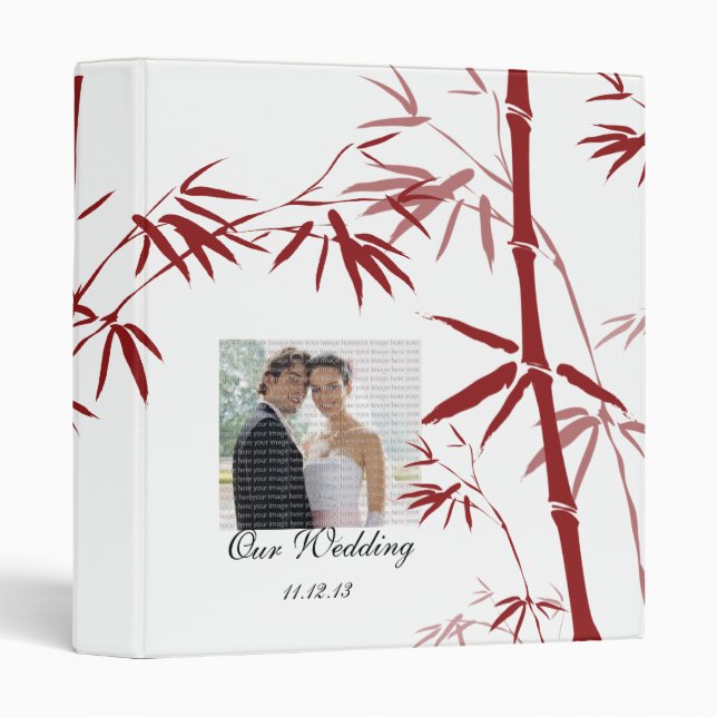 Red Bamboo Wedding Photo Album 3 Ring Binder (Front/Spine)