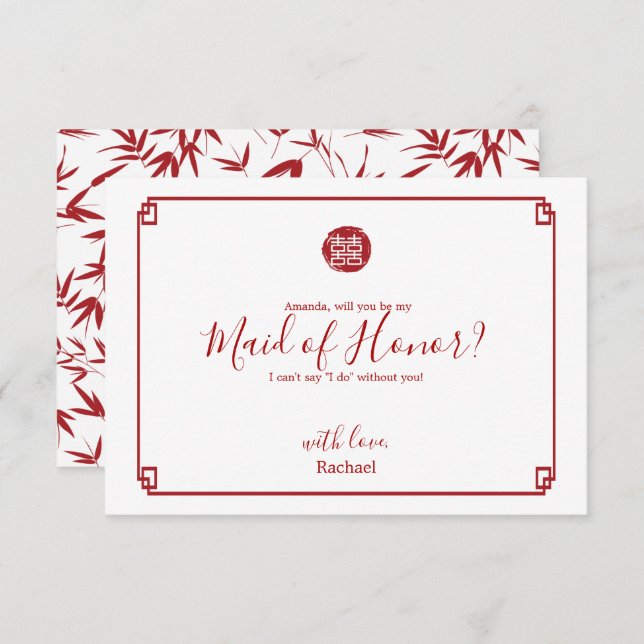 Red Bamboo Will You Be MY Maid of Honor Invitation (Front/Back)
