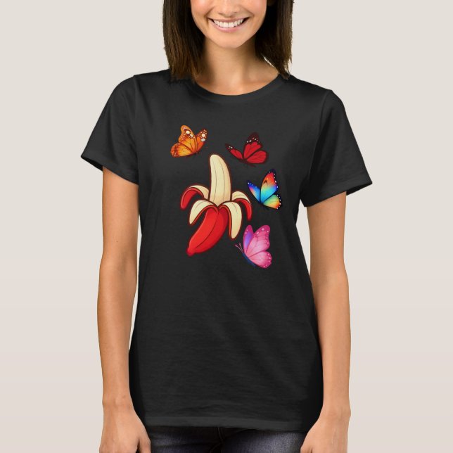 Red Banana Surrounded by Colorful Butterflies T-Shirt (Front)