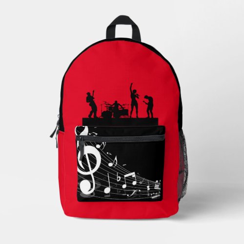 Red band music lover chic printed backpack