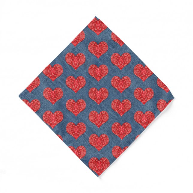 Red Banda  Heart Denim Combo Bandana (Front)