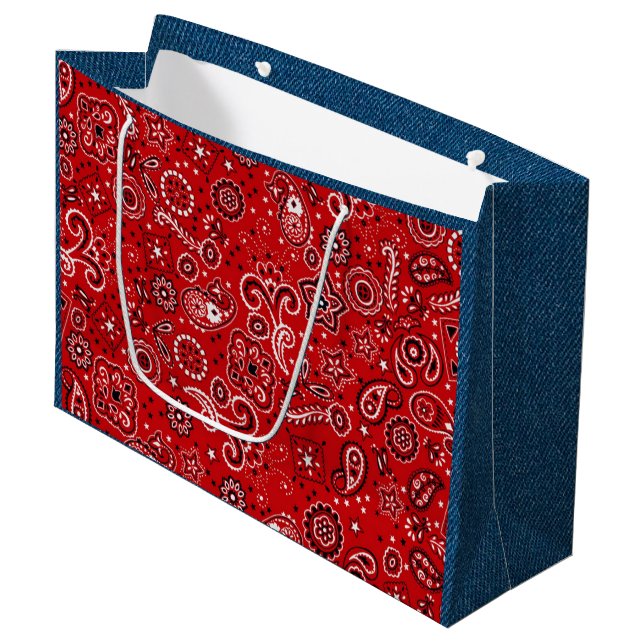Red Bandana and Blue Jeans Large Gift Bag (Front Angled)