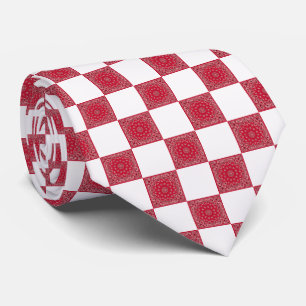 Red Bandana and White Block Print Neck Tie