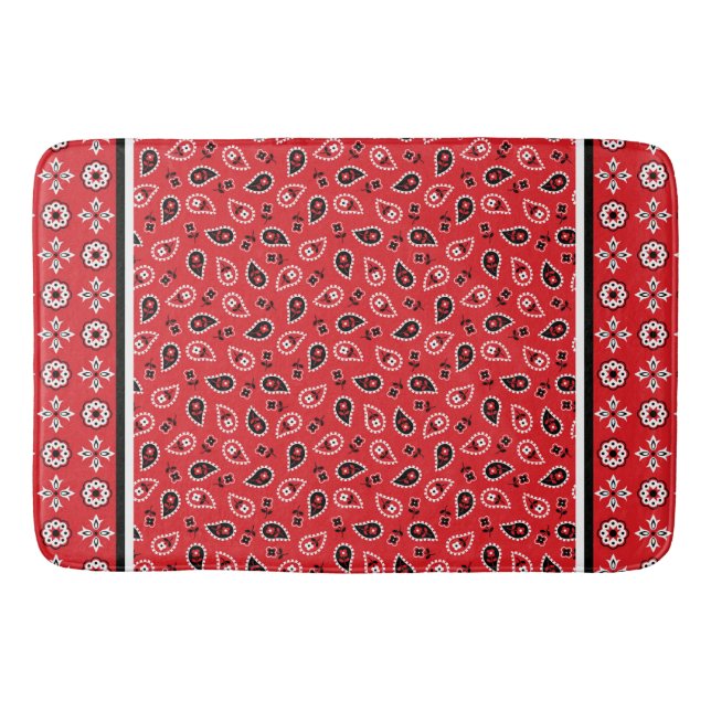 Red Bandana Boho Prints  Bath Mat (Front)