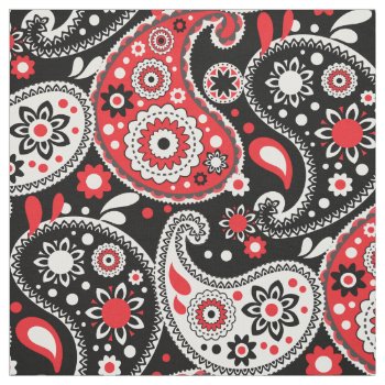 Red Bandana Country Western Farm Paisley Fabric by VillageDesign at Zazzle